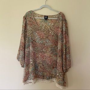 Bobeau Sheer Top with Crochet Detail Plus Size 3X